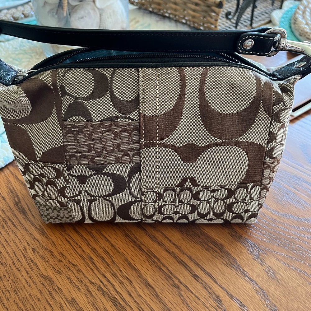 Coach Signature Patchwork Clutch Wristlet in Brown and Cream